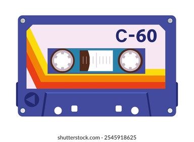 Casete de la vieja escuela. Casete de cinta de audio de Antiguas, grabación de cinta de los años 80, Ilustración vectorial plana de casete de audio de música. Cinta de reproductor analógico de dibujos animados de los años 90