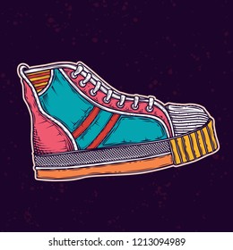 Old school classic sneaker. Sport wear for men and women. Vector illustration.