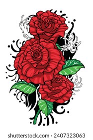 Old School colored Rose Tattoo Design