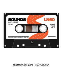 Old school compact cassette tape, eightees design.