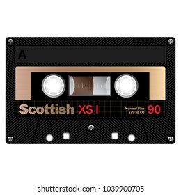 Old school compact cassette tape, eightees design.