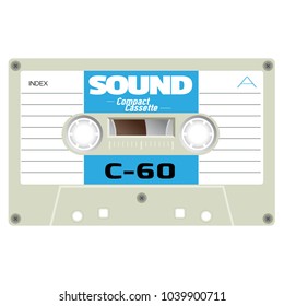 Old school compact cassette tape, eightees design.