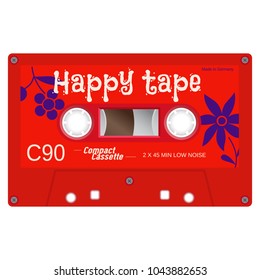 Old school compact cassette tape, eightees design.