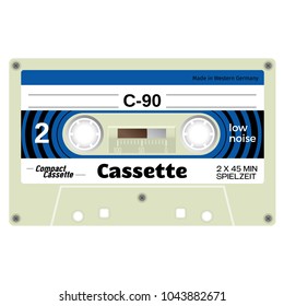 Old school compact cassette tape, eightees design.