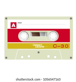 Old school compact cassette tape, eightees design.