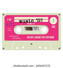 Old school compact cassette tape, eightees design.