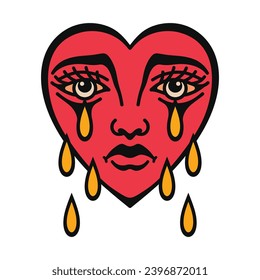 Old school crying heart tattoo vector design