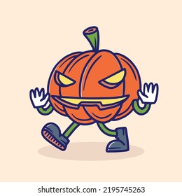 Old school cute pumpkin head halloween illustration