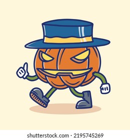 Old school cute pumpkin head halloween illustration