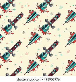 Old School Daggers Tattoo Seamless Pattern