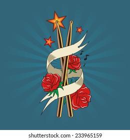 Old school drumstick tattoo. Vector illustration.