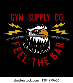 old school eagle with bar of gym vector design style