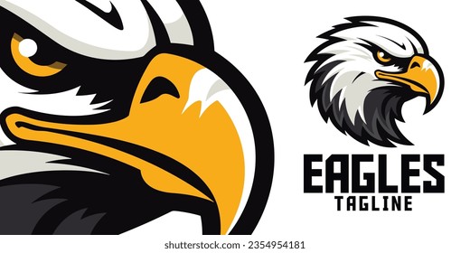 Cabeza de la mascota del águila de la vieja escuela: Logo de águila clásica ilustrada como ilustración vectorial e ilustración de mascota para equipos deportivos y de videojuegos E-Sport.

