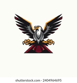 Old School Eagle Mascot Head: Illustrated Classic Eagle Logo as a Vector Graphic and Mascot Illustration for Sport and E-Sport Gaming Teams. EAGLE BIRD FLY VECTOR FOR OUTDOOR LOGO COMPANY
