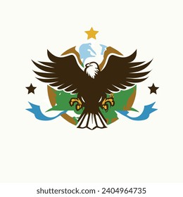 Old School Eagle Mascot Head: Illustrated Classic Eagle Logo as a Vector Graphic and Mascot Illustration for Sport and E-Sport Gaming Teams. EAGLE BIRD FLY VECTOR FOR OUTDOOR LOGO COMPANY