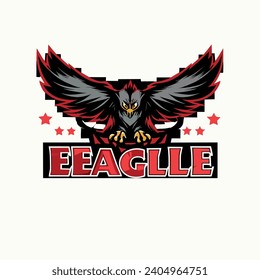 Old School Eagle Mascot Head: Illustrated Classic Eagle Logo as a Vector Graphic and Mascot Illustration for Sport and E-Sport Gaming Teams. EAGLE BIRD FLY VECTOR FOR OUTDOOR LOGO COMPANY