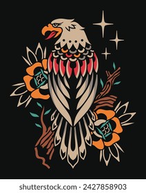 Diseño de vector de tatuaje de águila de la vieja escuela