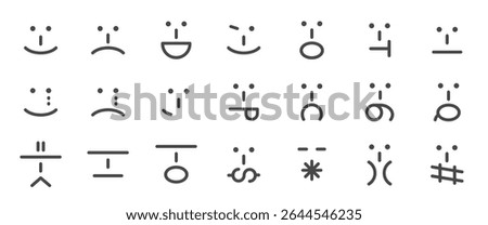 Old school emoticons icon set. It included text face, emoji, emoticon, facial expression, and more icons. Editable Vector Stroke.