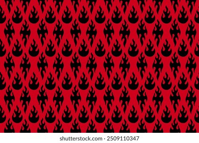 old school fire seamless pattern for print on textile, wrapping,banner, card. abstract fire pattern on black background. retro flaming pattern. groovy red flame seamless pattern