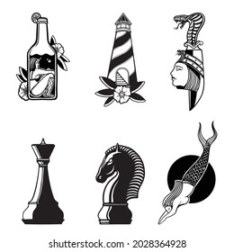 old school flash tattoo vector set