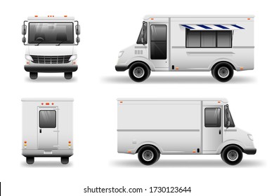 Old school Food Truck - Mockup set isolated. Realistic Food Truck vector template for car branding and advertising isolated on white.