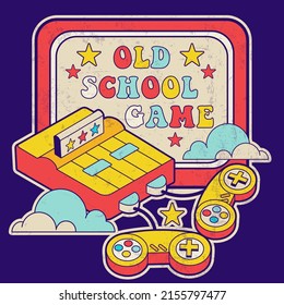 Ilustración vectorial de juegos de la vieja escuela con controlador de juegos. Cita gamer diseño retro para impresión, camiseta, tee, t, pegatina. Cita de jugador motivacional con gamepad. Ilustración de groovía con aguijón de caricatura