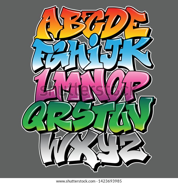 Alte Schule Graffiti Alphabet Dekorative Buchstaben Stock Vektorgrafik Lizenzfrei