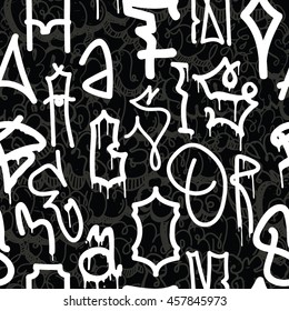 Old school graffiti background seamless pattern. Tagging handstyle. Contrast monochrome black and white colors