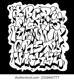 Old school Graffiti Decorative Alphabet Lettering Street Wrecker Free Wild Style Art On The Wall. Underground Hip Hop Type Vector Illustration.