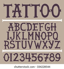 Old school hand drawn tattoo vector font