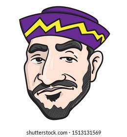 old school hip hop avatar head. man with stubble beard and purple cap with yellow stripes.