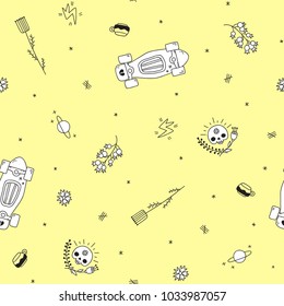 Old school hipster black tattoo and pastel colors vector seamless pattern. Part three.