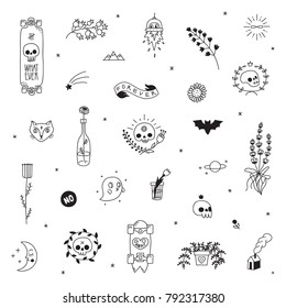 Old school hipster black tattoo vector big set. Part two.