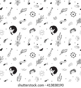 Old school hipster black tattoos vector seamless pattern