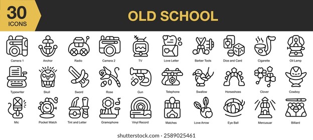 Old School icon set. Includes retro, old, school, vintage, traditional, and More. Outline icons vector collection.