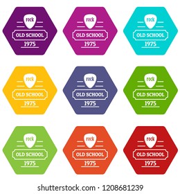 Old school icons 9 set coloful isolated on white for web
