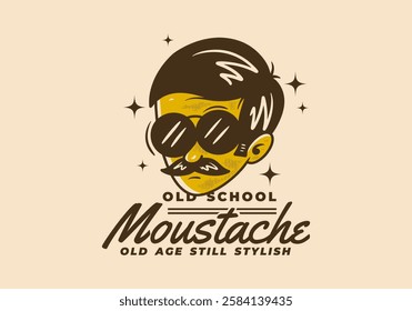 Old School moustache. Man with Moustache illustration design character in retro style