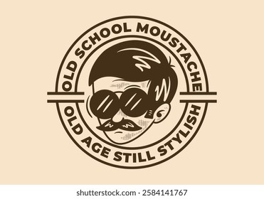 Old School moustache. Man with Moustache illustration design character in retro style