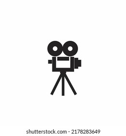 Old School Movie Projector Drawn In Simple Black Line Style On White Background