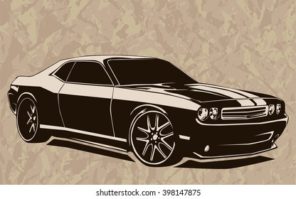 Old School Muscle Cars Inspired Cartoon Sketch. Vector Abstract Muscle Car. Vector Image Can Be Used For Posters And Printed Products.