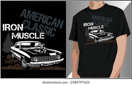 Old School Muscle Vector, American classic car typography vintage, Vintage cars t shirt graphic, Retro muscle car t shirt design.