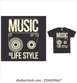 Old school music and style t-shirt and apparel trendy design with styled music cassette, typography, print, vector illustration. Global swatches.