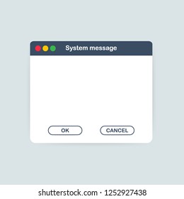 Old School Operating System Message Template. Classic Computer User Interface Element with OK and Cancel Buttons. Vector stock illustration.