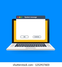 Old School Operating System Message Template. Classic Computer User Interface Element with OK and Cancel Buttons. Vector stock illustration.