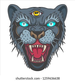 Old School Panther Head Tattoo Illustration