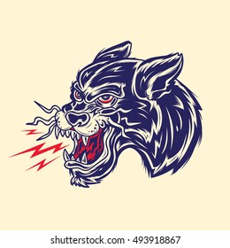 Old School Panther Head Tattoo Illustration