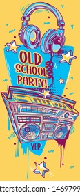 Old school party - funky boombox, colorful music design