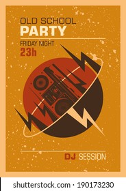 Old School Party Poster Design. Vector Illustration.