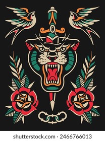 Old school pattern tattoo design vector