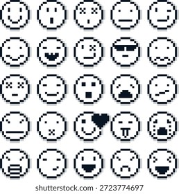 Ícones emocionais de personagens de pixel da velha escola para aplicativos de bate-papo e recursos do jogo